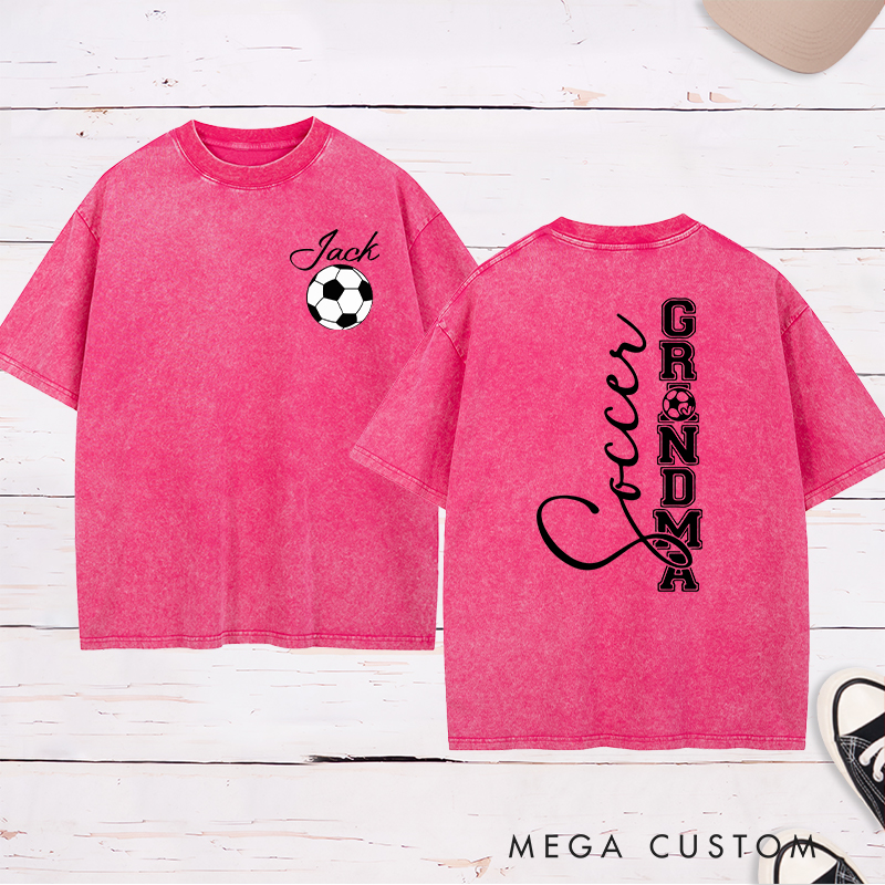 Personalized Soccer Grandma Washed T-Shirt with Custom Name