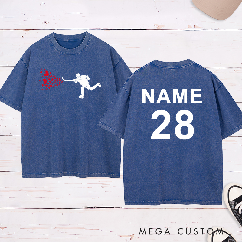 Personalized "Hockey with Heart" Washed T-Shirt with Custom Name