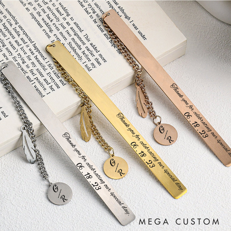Personalized Thank You for Celebrating Our Special Day Wedding Metal Bookmark