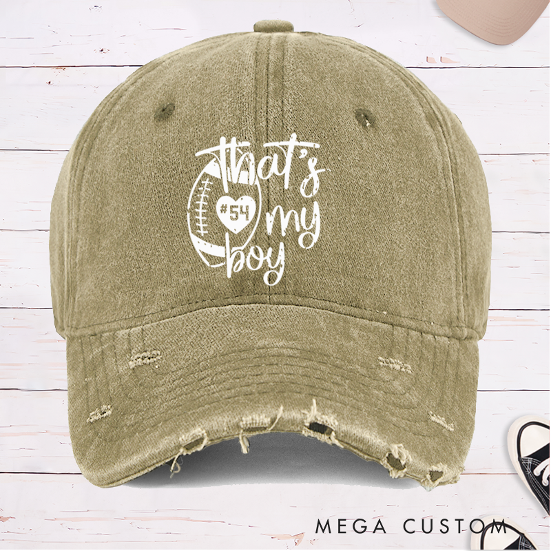 Personalized American Football Cap for "That's My Boy" with Custom Jersey Number