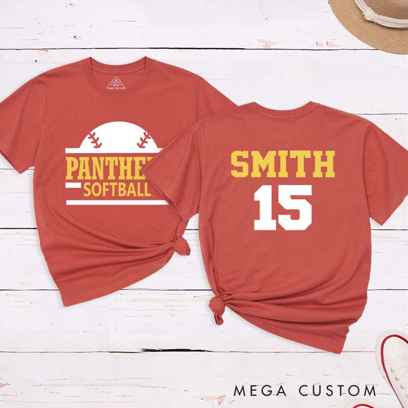 Personalized Team Softball T-Shirt Design Featuring Team Name Custom Player Name and Number with Bold Graphics