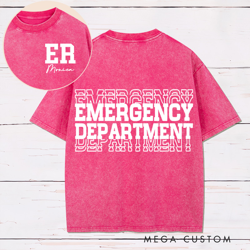 Personalized Two Sides Printed Washed T-Shirt Customized Emergency Department Bold Minimalist Design Washed T-Shirt 