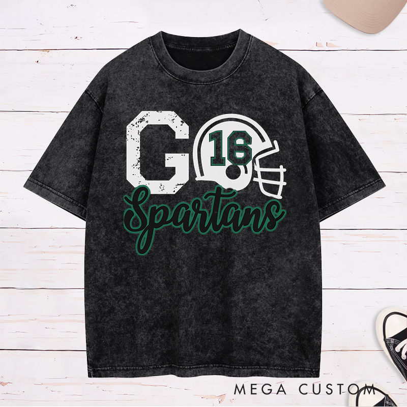 Personalized American Football Washed T-Shirts Featuring Custom Your Team Name and Number on the Front