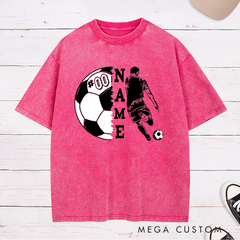 Personalized Soccer Washed T-Shirt with Player Silhouette and Custom Name and Number