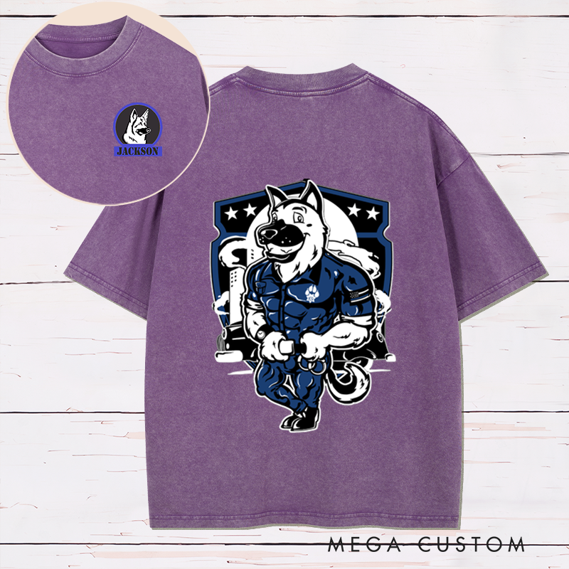 Personalized Police K9 Washed T-Shirt with Cartoon Dog and Law Enforcement Design Gift for Police