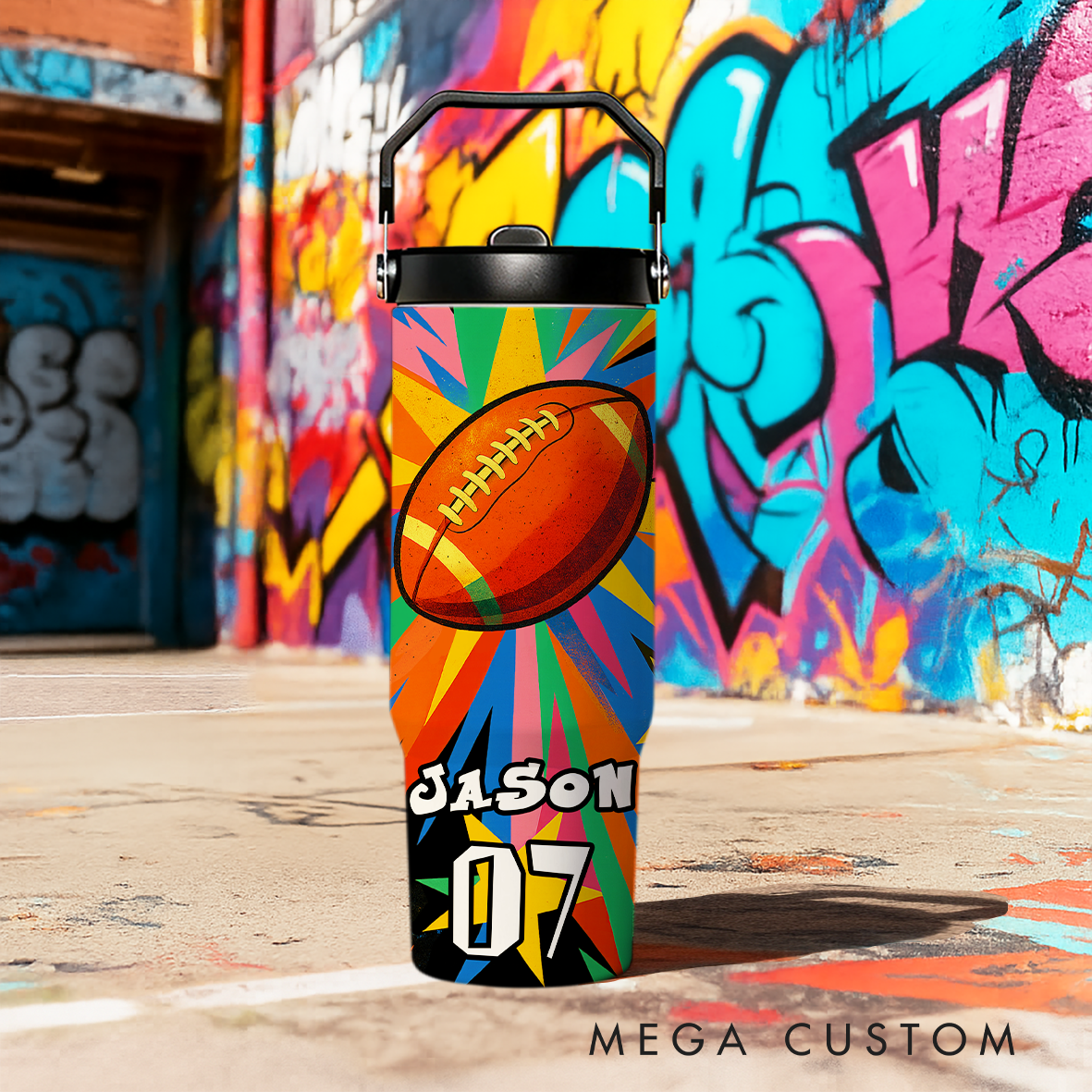 Personalized 30oz Sports Travel Mug, Customizable with Sport Type, Name, and Number, Making It The Perfect Gift for Athletes and Fans.