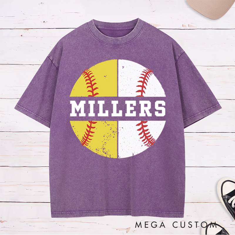 Personalized Baseball and Softball Washed T-Shirt with Name