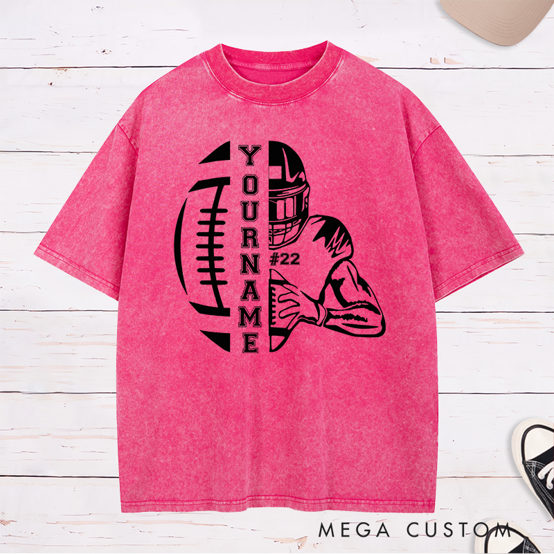 Personalized American Football Washed T-Shirt with Custom Player Name and Number