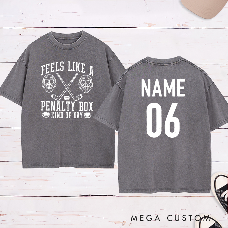 Personalized "Penalty Box Kind of Day" Washed T-Shirt with Custom Name and Number