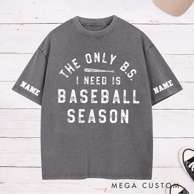 Personalized Funny Baseball Season Washed T-Shirt with Custom Text 