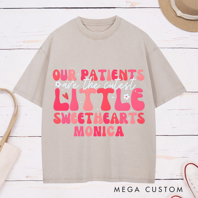 Personalized Nurse Washed T-Shirt Customized Little Sweethearts Design Washed T-Shirt 