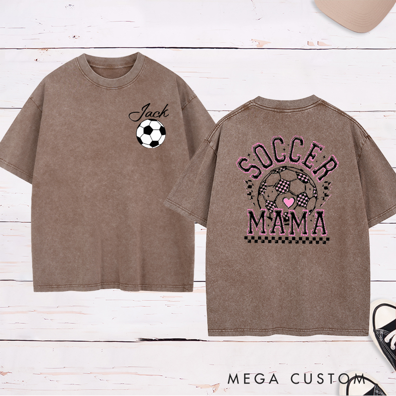 Personalized Soccer Mama Washed T-Shirt with Vibrant Pink Details and Custom Name and Number 