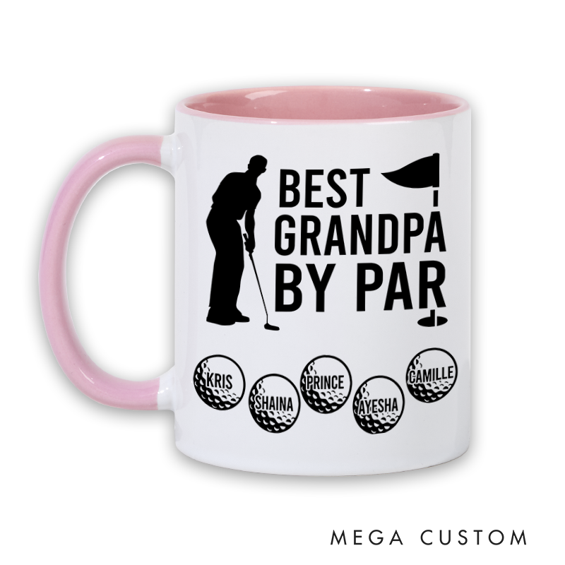 Personalized Golf Mug with "Best Grandpa By Par" Design Featuring Custom Names Thoughtful and Unique Gift for Golf Enthusiasts and Special Occasions