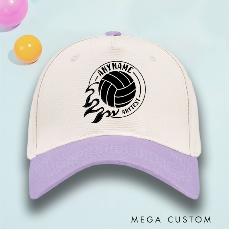 Personalized Volleyball Cotton Two Tone Cap with Name and Text with Dynamic Ball Design