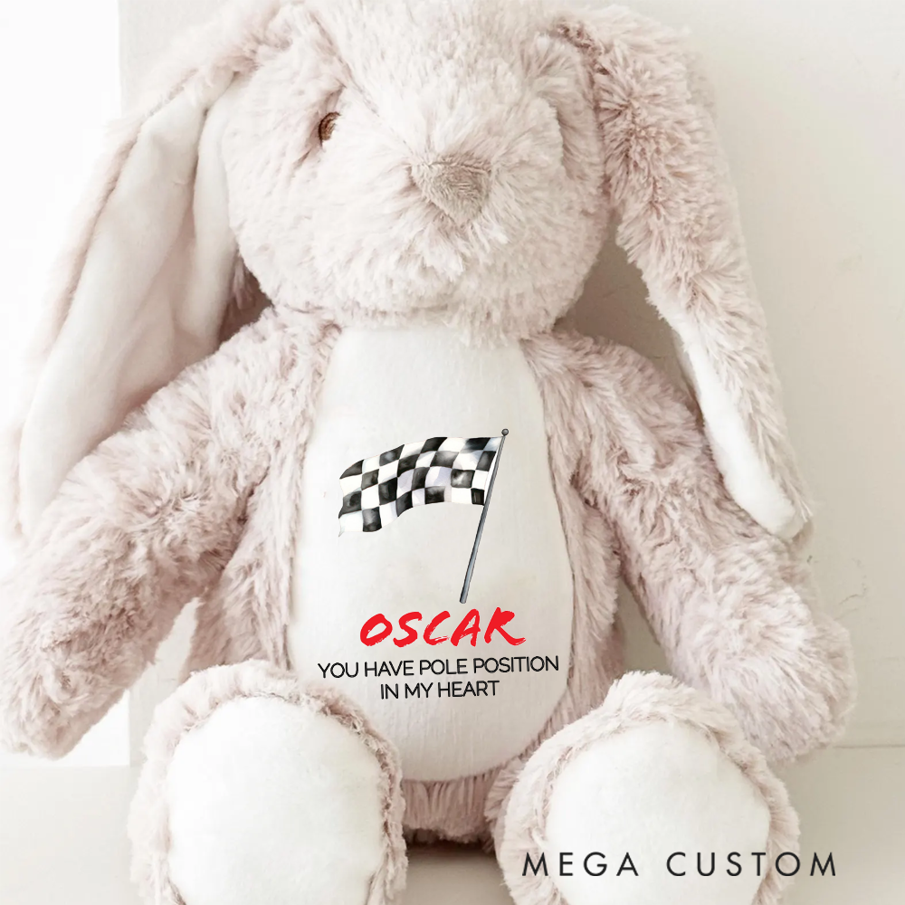 Personalized Racing Bunny Plush Custom Pole Position in My Heart Gift for Motorsports Lovers