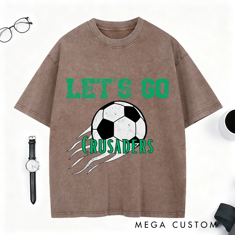 Personalized Vintage Style Soccer Washed T-Shirt with Custom Team Spirit Design