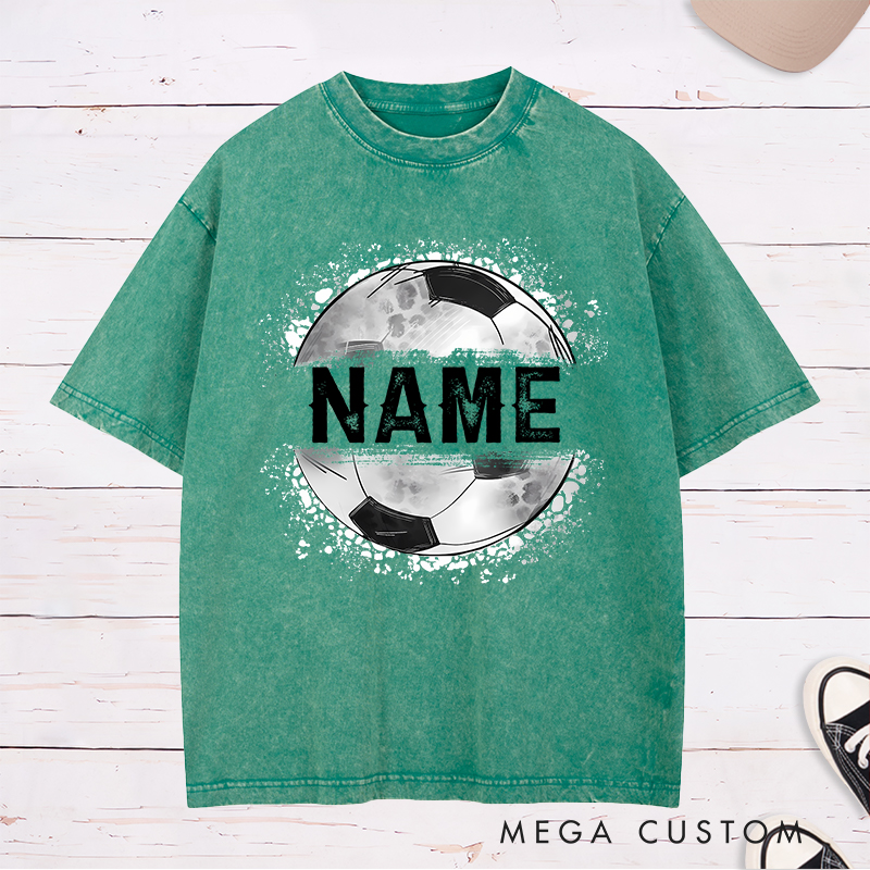 Personalized Athletic Washed T-Shirt with Soccer Ball Graphic and Name  