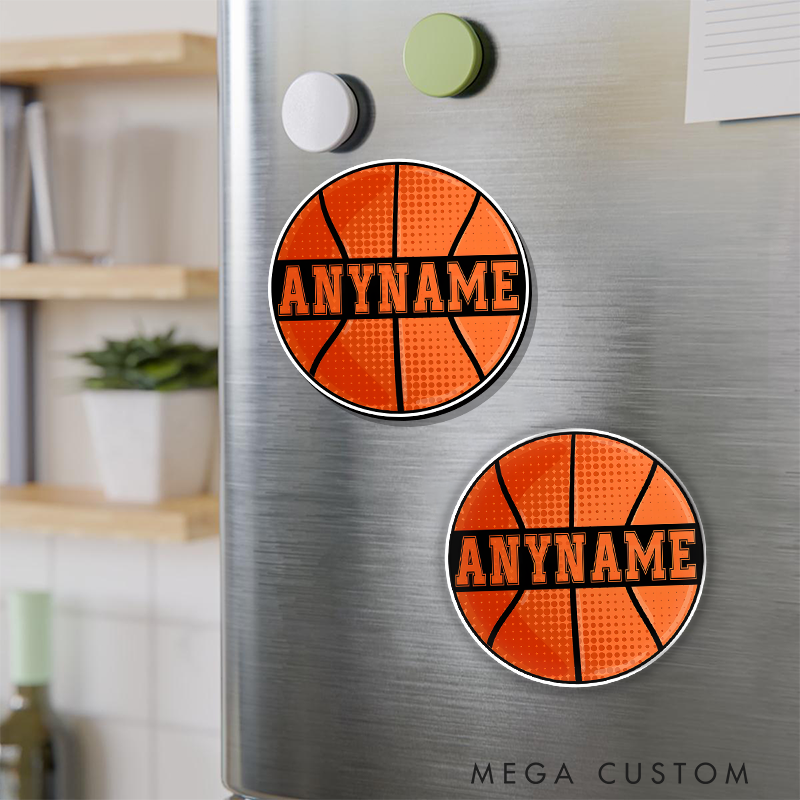 Personalized Basketball Refrigerator Magnet with Custom Name Round Design Perfect Gift for Basketball Fans