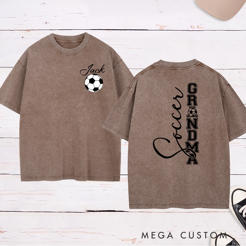 Personalized Soccer Grandma Washed T-Shirt with Custom Name