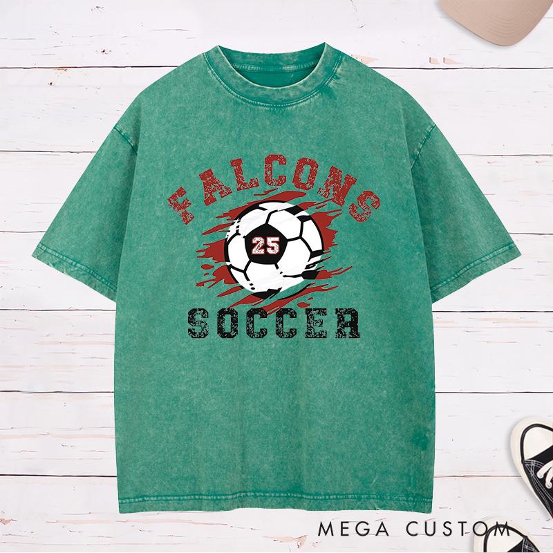 Personalized Soccer Washed T-Shirt with Custom Team Name and Number Design