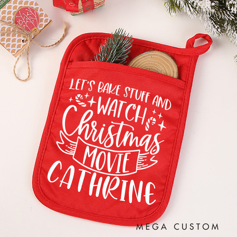 Personalized Let's Bake Stuff And Watch Christmas Movie Pot Holders Custom Candy Cane Potholder with Name Baking Lovers Gift Baker Gift Christmas Gift