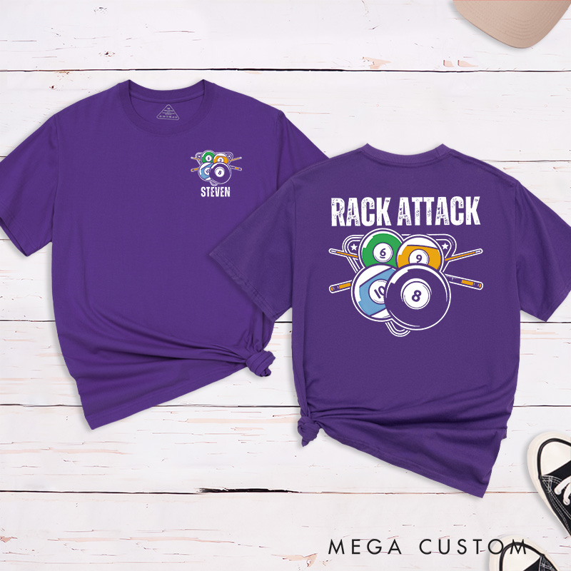 Personalized Billiards, Pool, and Snooker Rack'em Up Crossed T-Shirts Featuring a Unique Design with Your Name