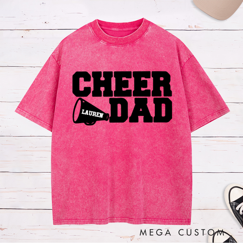 Personalized Cheer Dad Washed T-Shirt with Custom Name