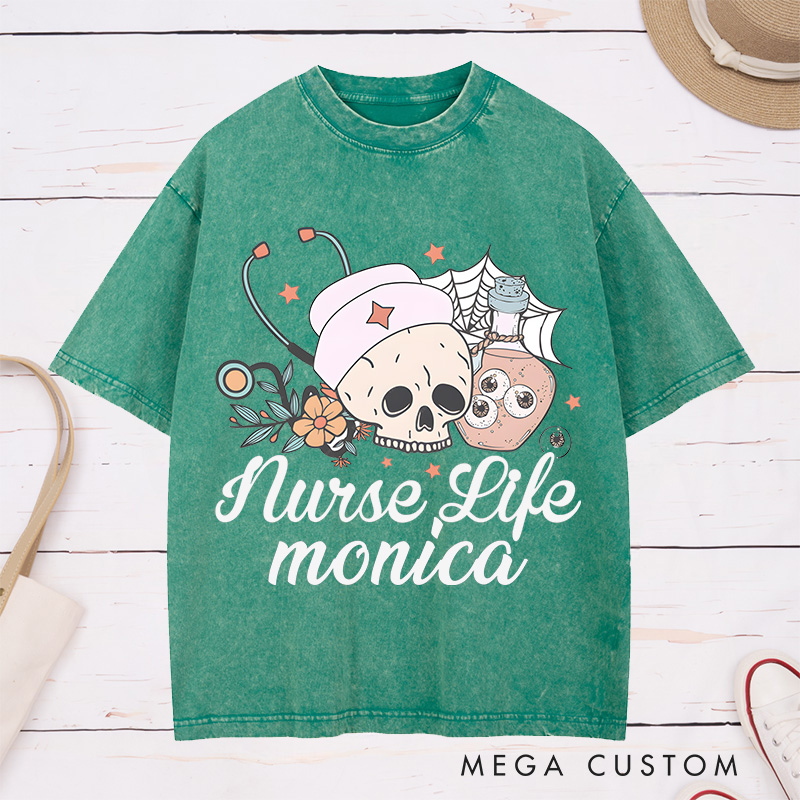 Personalized Nurse Washed T-Shirt Customized Nurse Life Design Washed T-Shirt 