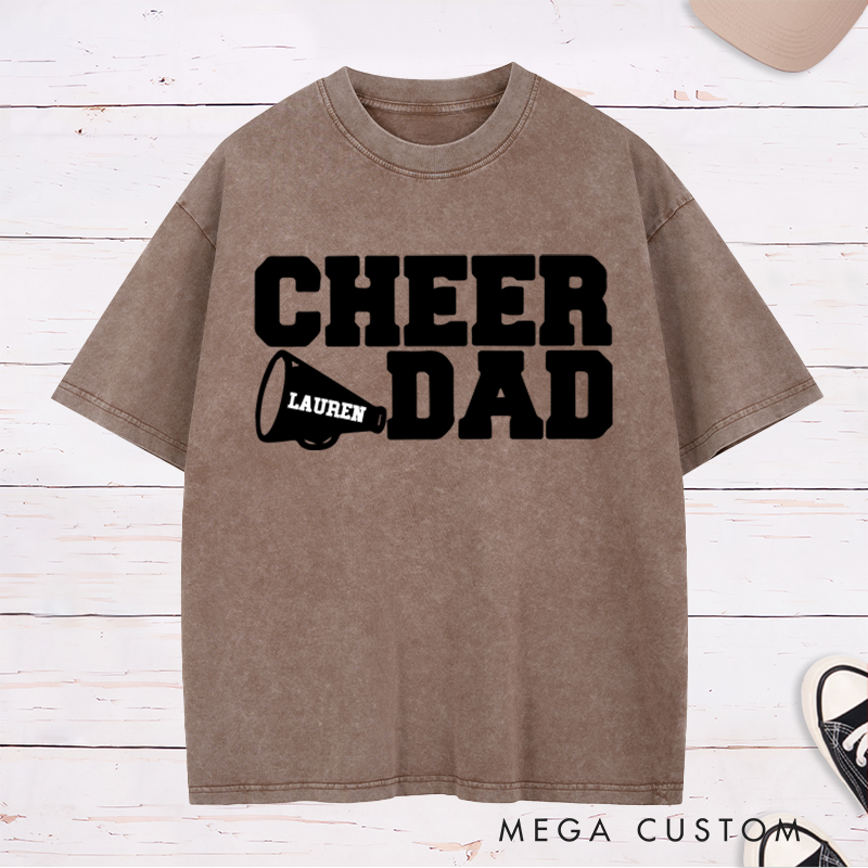 Personalized Cheer Dad Washed T-Shirt with Custom Name