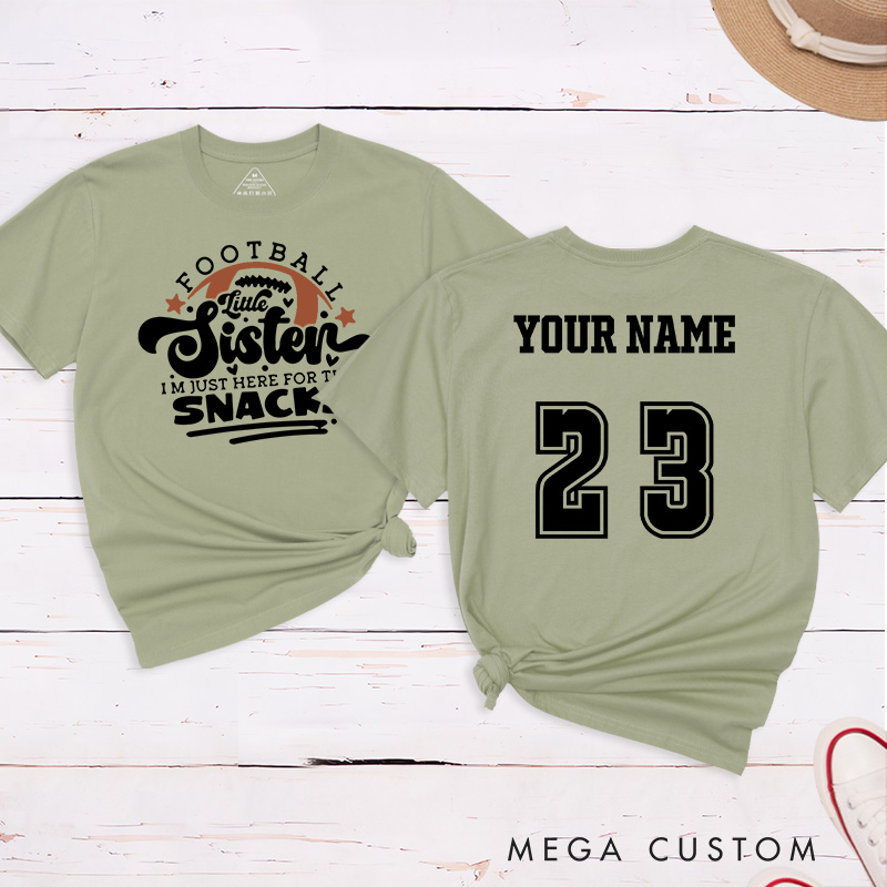 Personalized American Football Little Sister T-Shirts Featuring Custom Name and Number - Fun and Personalized