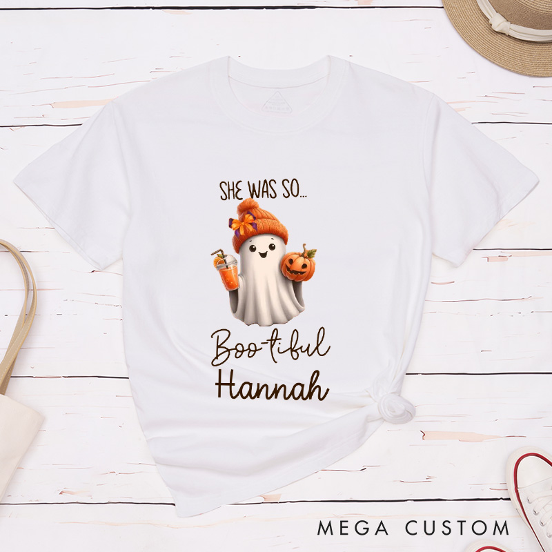 Personalized Cartoon  Ghosts With Pumpkin and Beer Funny Couple Matching Halloween T-Shirt