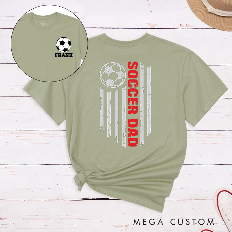 Personalized Patriotic Soccer Dad T-Shirt with Custom Name 
