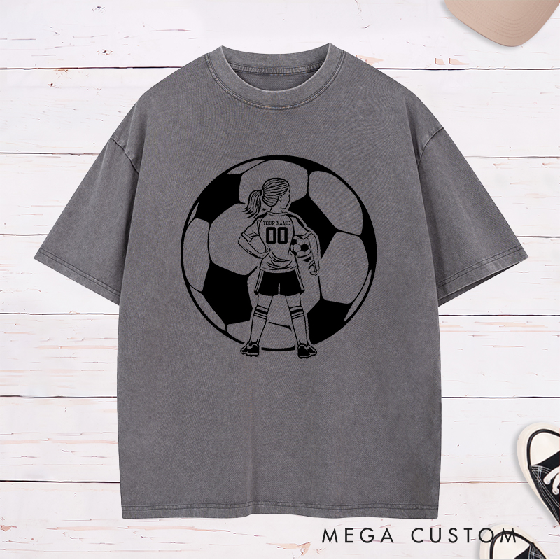 Personalized Soccer Washed T-Shirt for Girls with Custom Name and Number