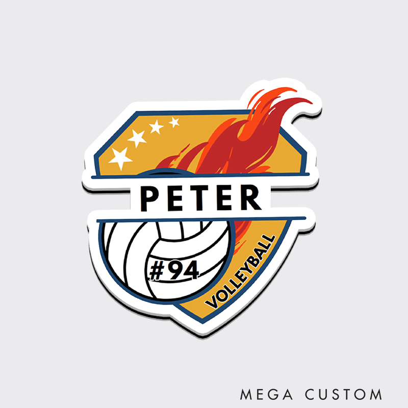 Personalized Volleyball Fire Volleyball Fridge Magnets with Custom Player Name and Number for Athlete