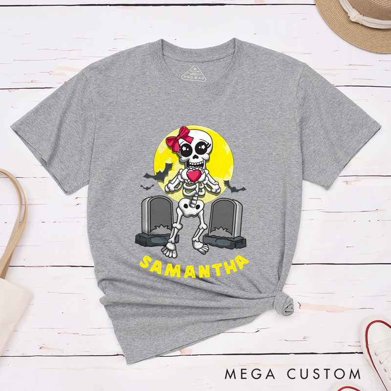Personalized Couple Halloween Humorous Skull and Tombstone Matching T-Shirt 