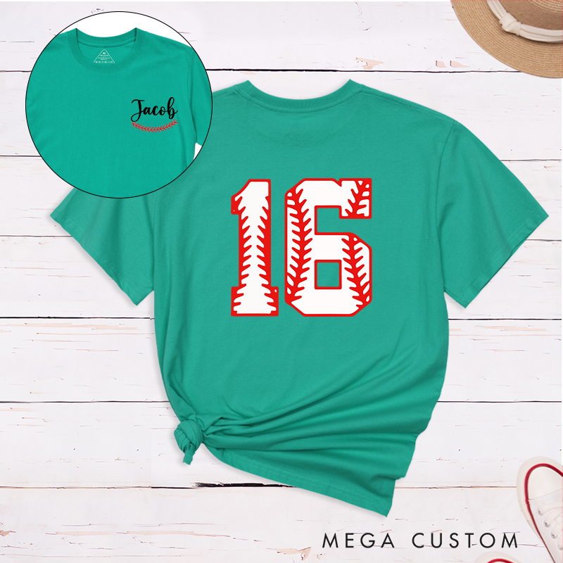Personalized Sports T-Shirt with Custom Name and Unique Baseball Stitch Number Design