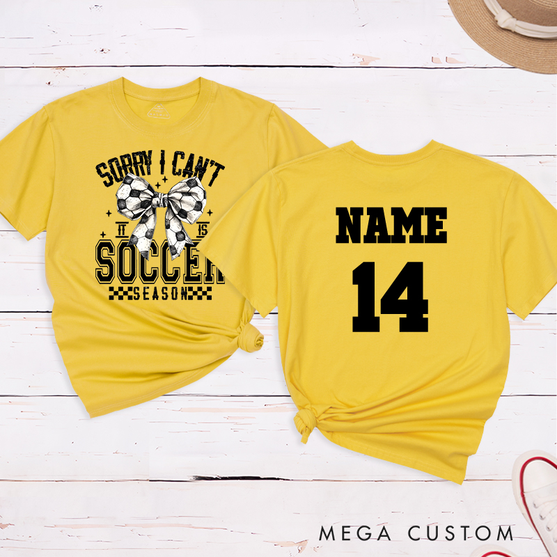 Personalized Soccer Season T-Shirt with Stylish Bow Design and Custom Name and Number
