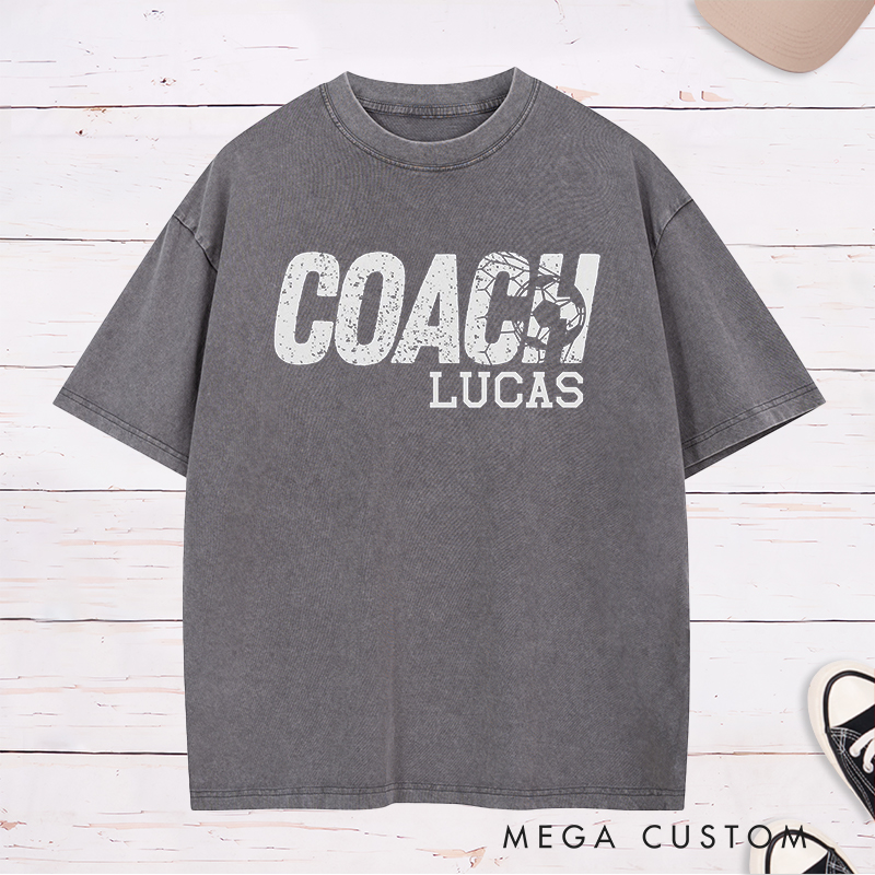 Personalized Coach Soccer Washed T-Shirt with Custom Name 