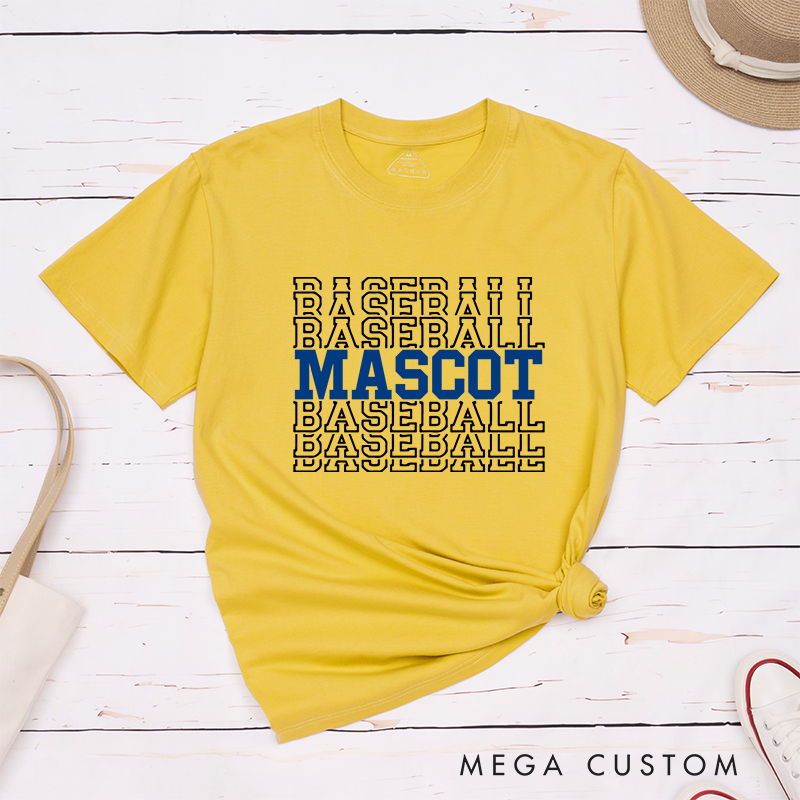 Personalized Baseball T-Shirt Featuring Team Name and Repeating Text Pattern
