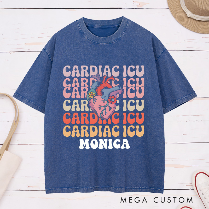 Personalized Nurse Washed T-Shirt Customized Cardiac ICU Design Washed T-Shirt 