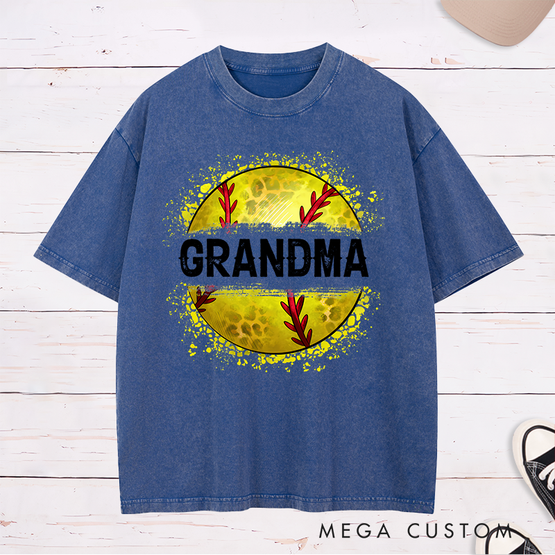Personalized Softball Washed T-Shirt Customizable Text with Bold and Stylish Softball Graphic Perfect for Proud Fans and Supporters