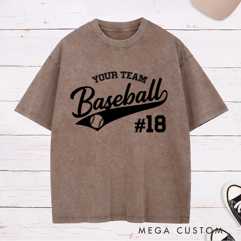 Personalized Baseball Washed T-Shirt with Custom Name and Stylish Sports Design