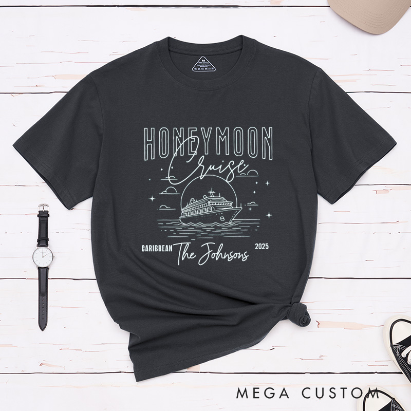 Personalized Elegant Honeymoon Cruise with Ship and Starry Sky Matching Honeymoon Couple Classic T-Shirt