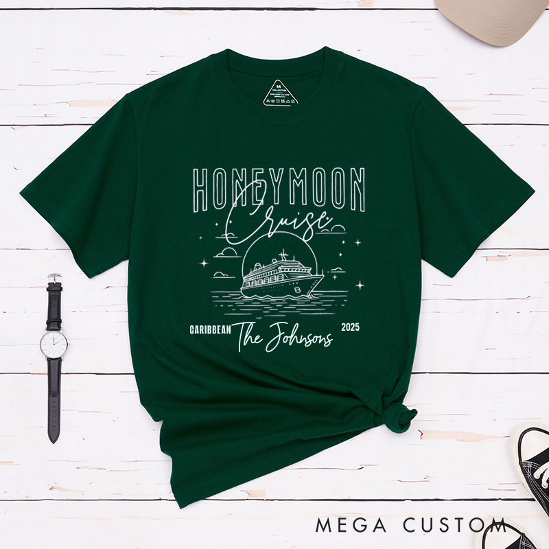 Personalized Elegant Honeymoon Cruise with Ship and Starry Sky Matching Honeymoon Couple Classic T-Shirt