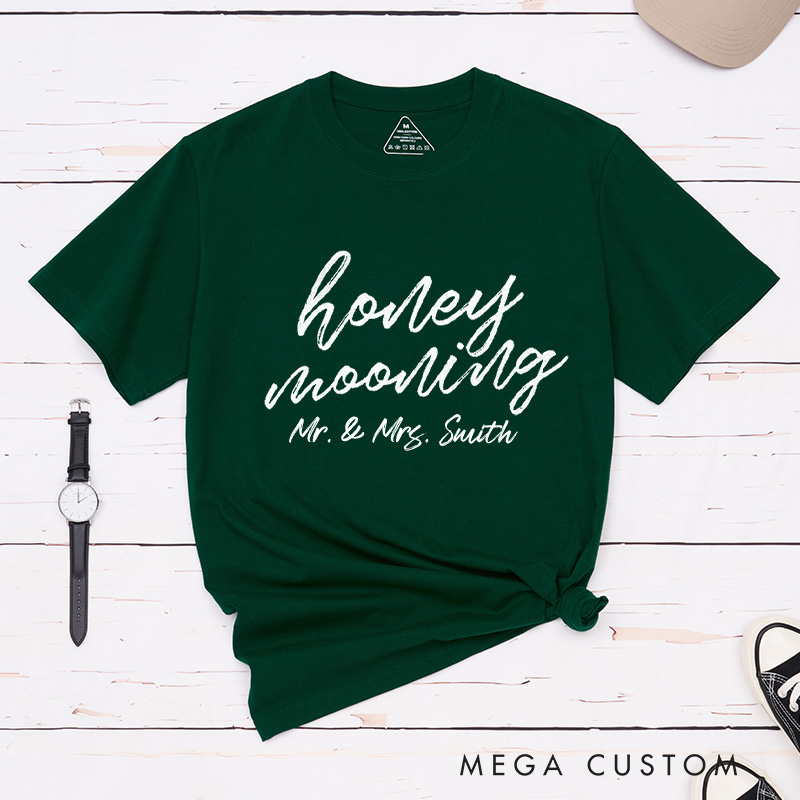 Personalized Minimalist Honeymooning with Name Matching Honeymoon Couple Classic T-Shirt