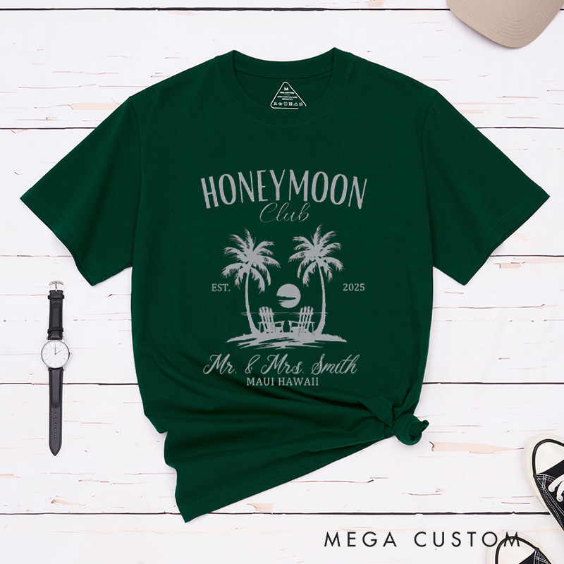 Personalized Tropical Honeymoon Club with Sunset Matching Honeymoon Couple Classic T-Shirt