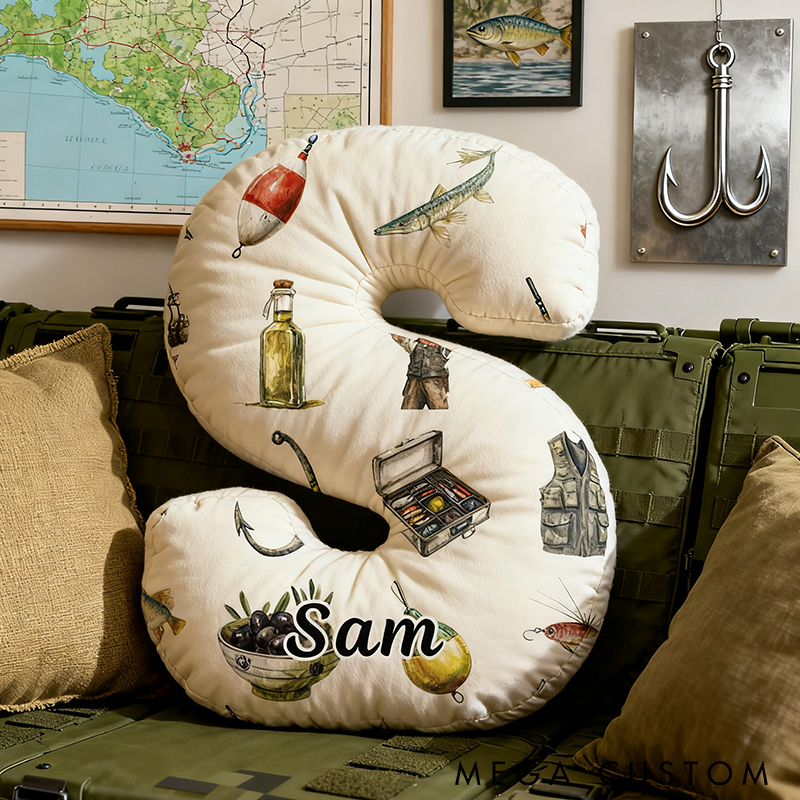 Personalized Fishing Letter Pillow Funny Fishing Pillow Custom Name Graphic 3D Print Perfect for Fishing Enthusiasts Young Angler and Cozy Home Decor 
