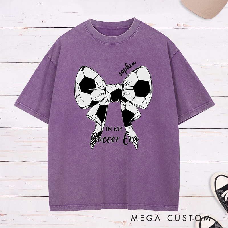 Personalized Soccer Bow Graphic Washed T-Shirt  with Custom Text Option  
