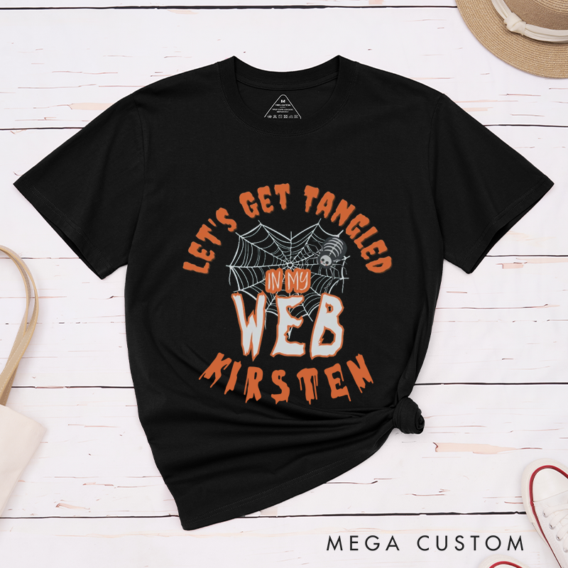 Personalized Let's Get Tangled In My Web and Rattle My Bone Couple Matching Halloween Shirt 