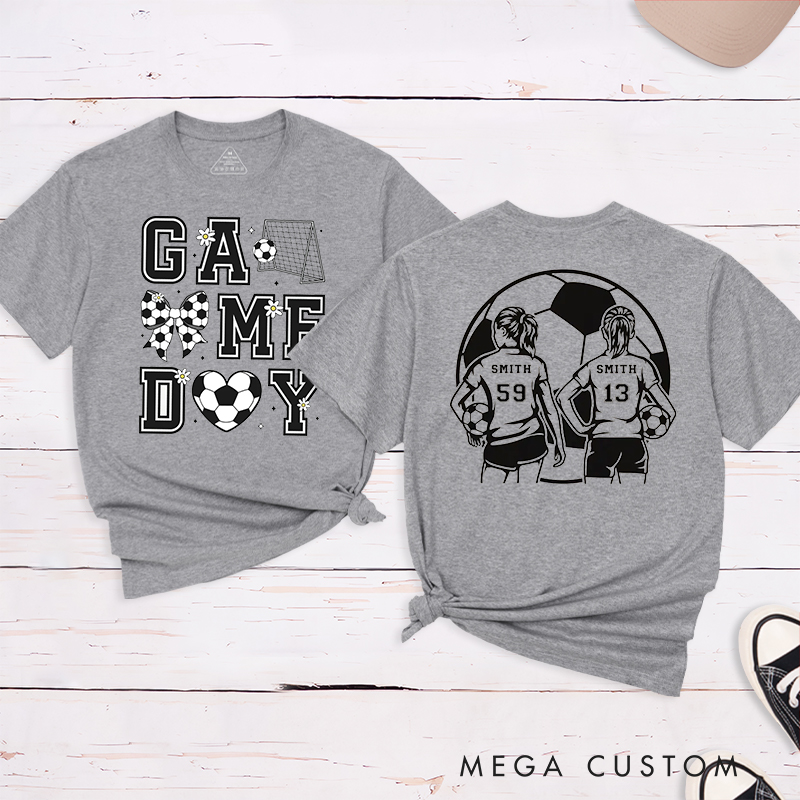 Personalized Game Day Soccer T-Shirt with Custom Name and Number Design